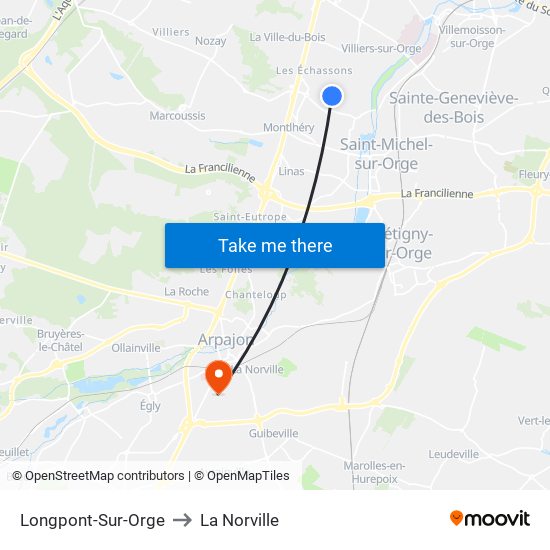 Longpont-Sur-Orge to La Norville map