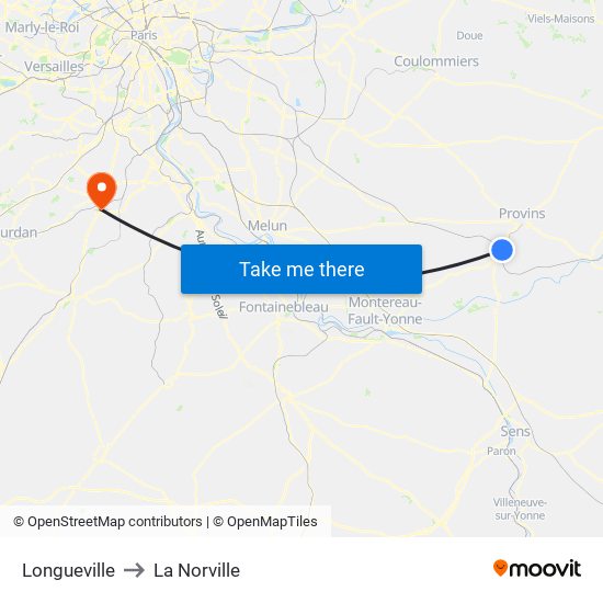 Longueville to La Norville map