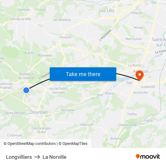 Longvilliers to La Norville map