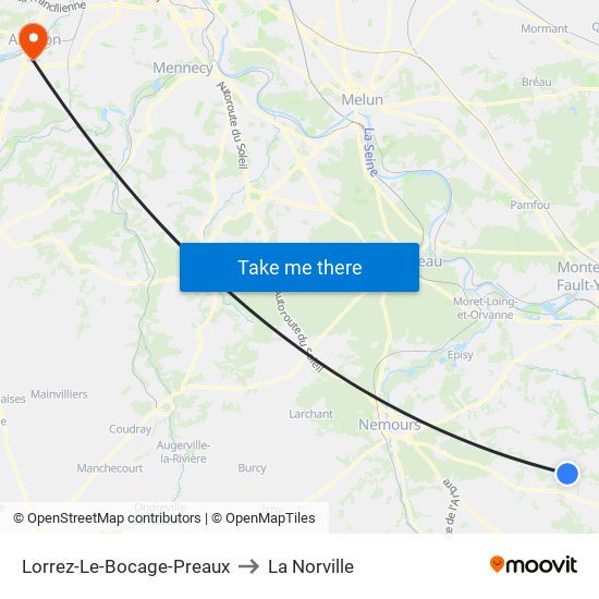 Lorrez-Le-Bocage-Preaux to La Norville map