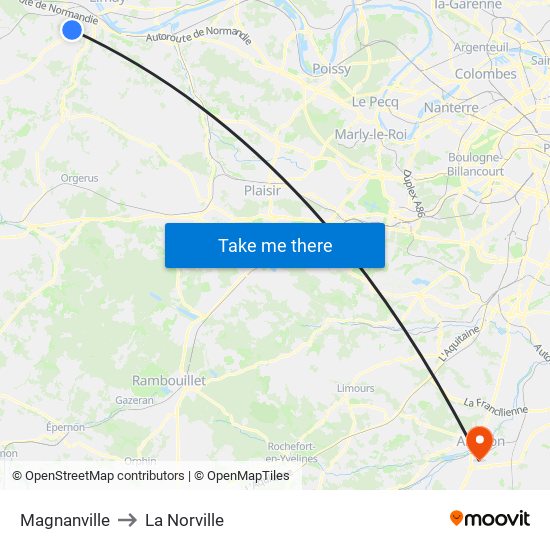 Magnanville to La Norville map