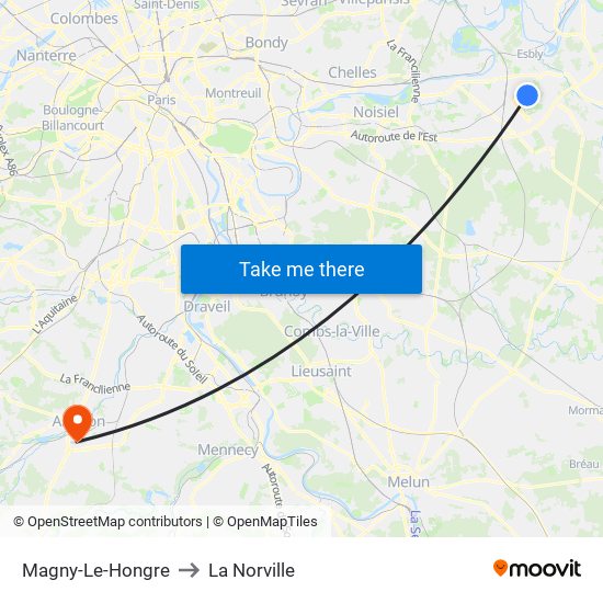 Magny-Le-Hongre to La Norville map