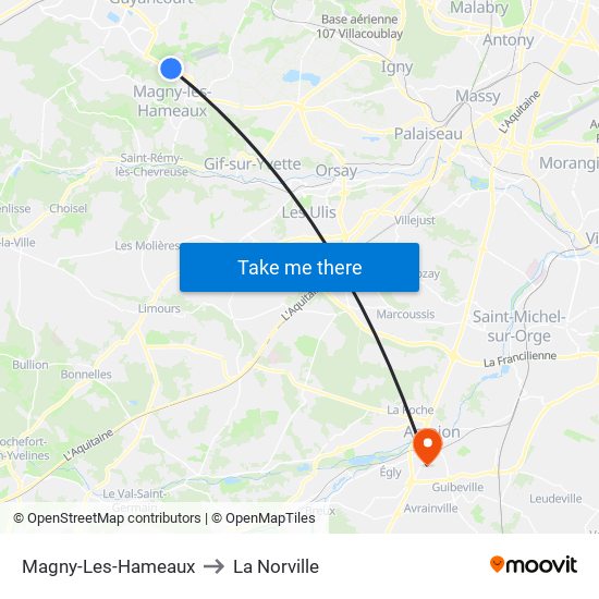 Magny-Les-Hameaux to La Norville map