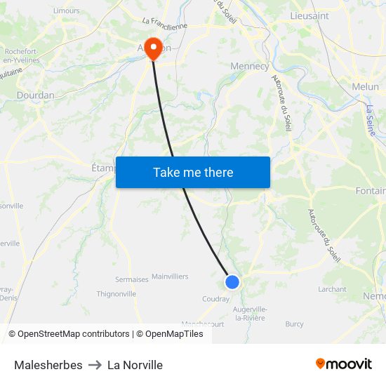 Malesherbes to La Norville map