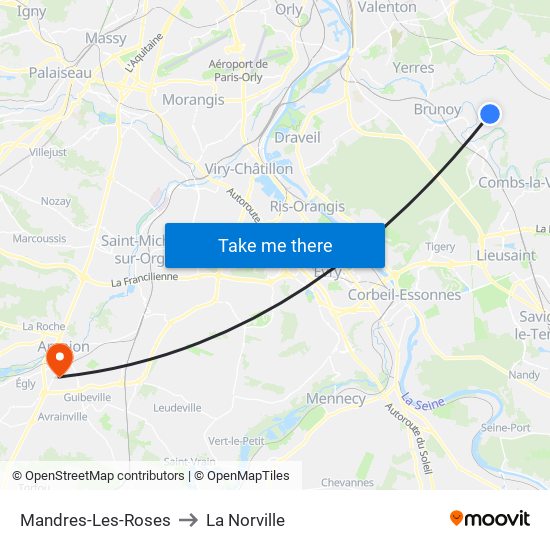 Mandres-Les-Roses to La Norville map