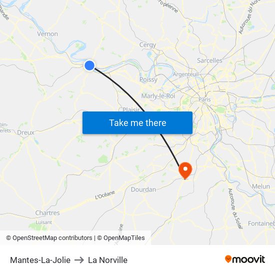 Mantes-La-Jolie to La Norville map
