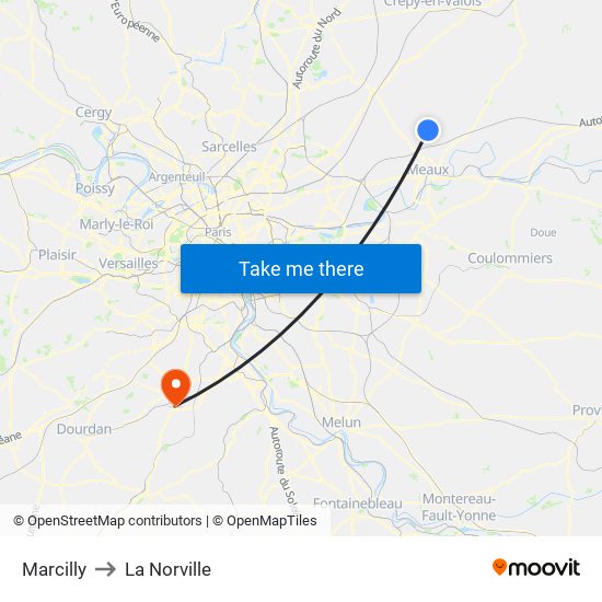 Marcilly to La Norville map