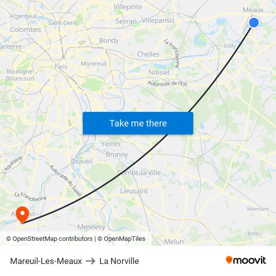 Mareuil-Les-Meaux to La Norville map