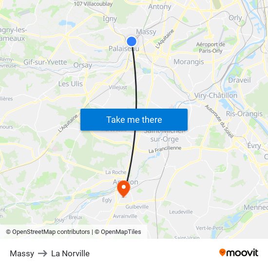 Massy to La Norville map