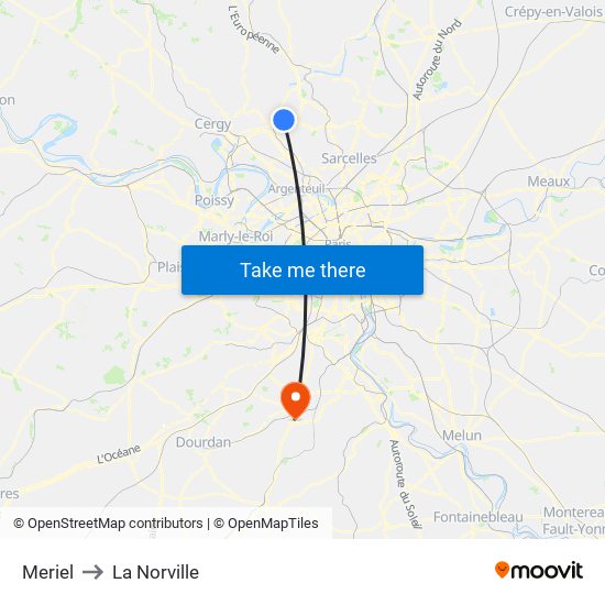 Meriel to La Norville map
