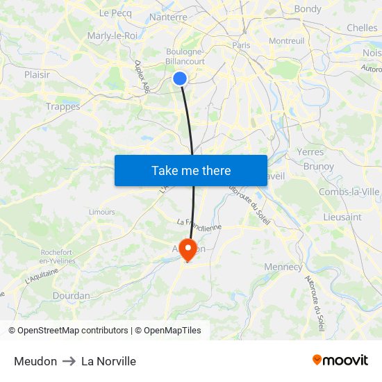 Meudon to La Norville map