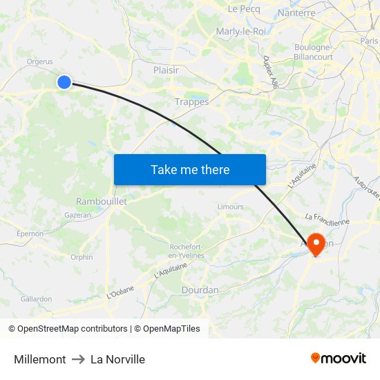 Millemont to La Norville map