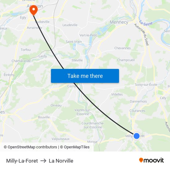Milly-La-Foret to La Norville map