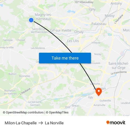 Milon-La-Chapelle to La Norville map