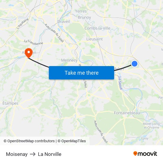 Moisenay to La Norville map