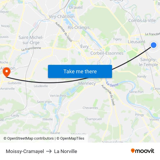 Moissy-Cramayel to La Norville map