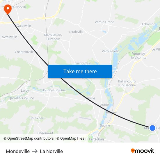 Mondeville to La Norville map