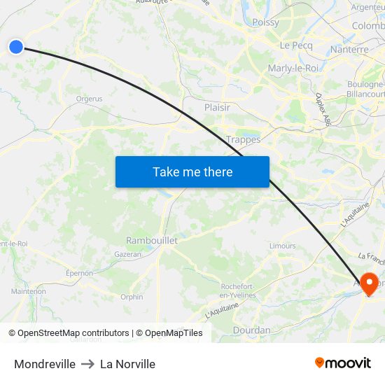 Mondreville to La Norville map