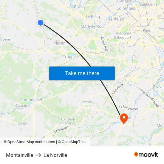 Montainville to La Norville map