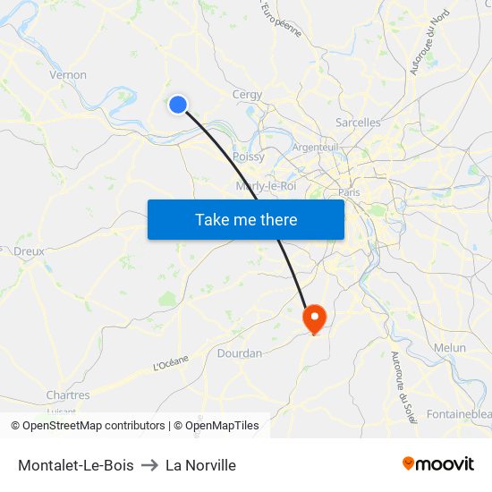 Montalet-Le-Bois to La Norville map