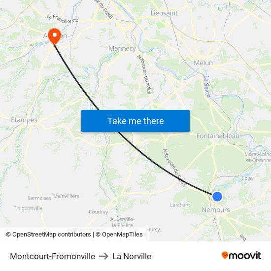 Montcourt-Fromonville to La Norville map