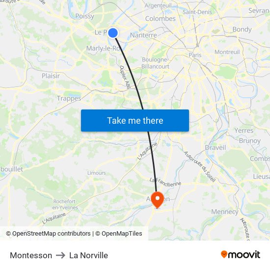Montesson to La Norville map