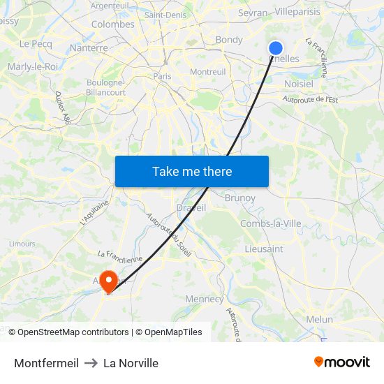 Montfermeil to La Norville map
