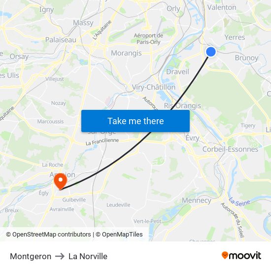 Montgeron to La Norville map