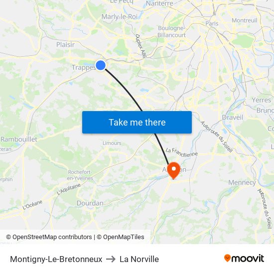 Montigny-Le-Bretonneux to La Norville map