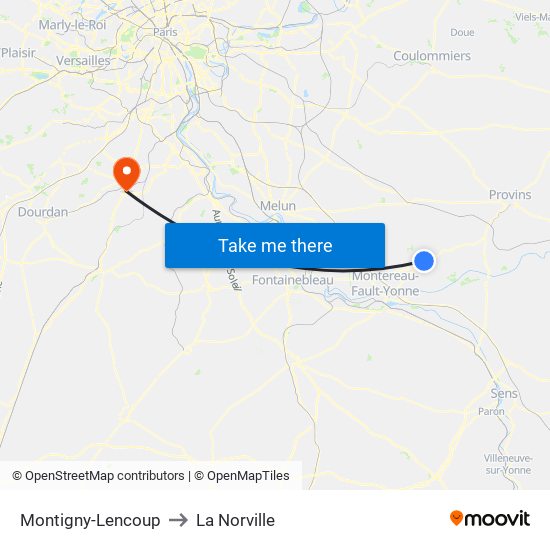 Montigny-Lencoup to La Norville map