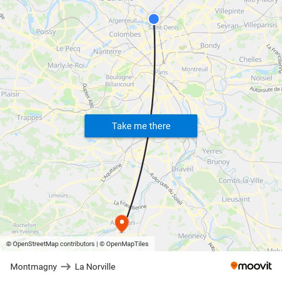 Montmagny to La Norville map