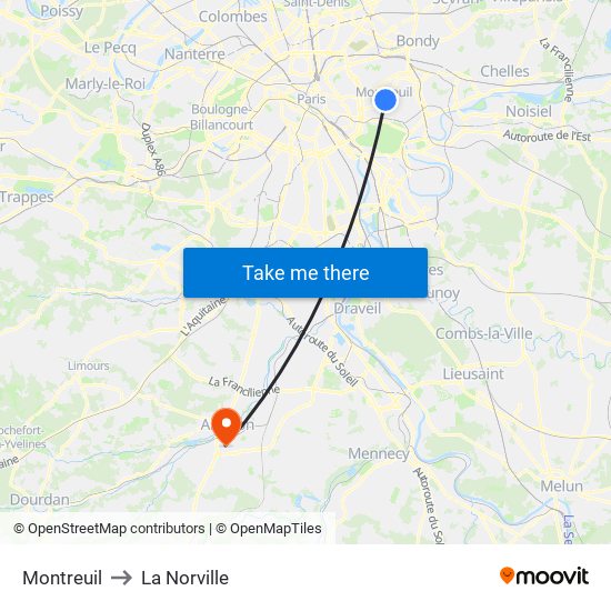 Montreuil to La Norville map