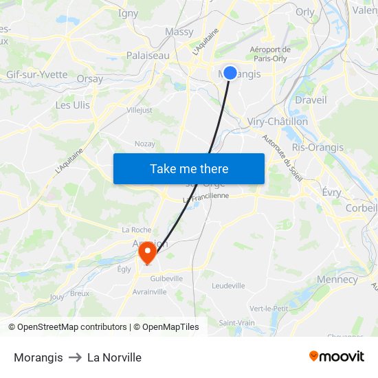 Morangis to La Norville map