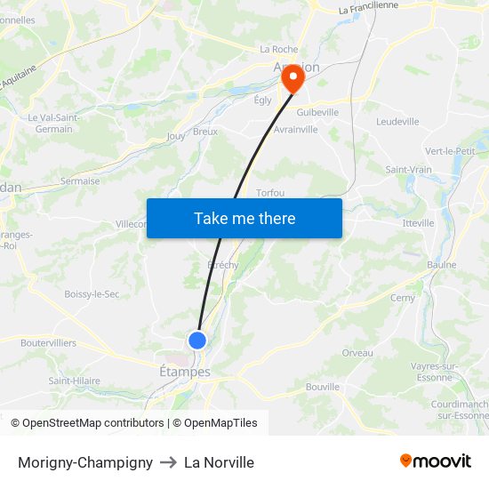 Morigny-Champigny to La Norville map