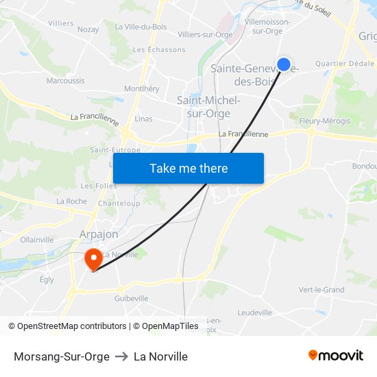 Morsang-Sur-Orge to La Norville map
