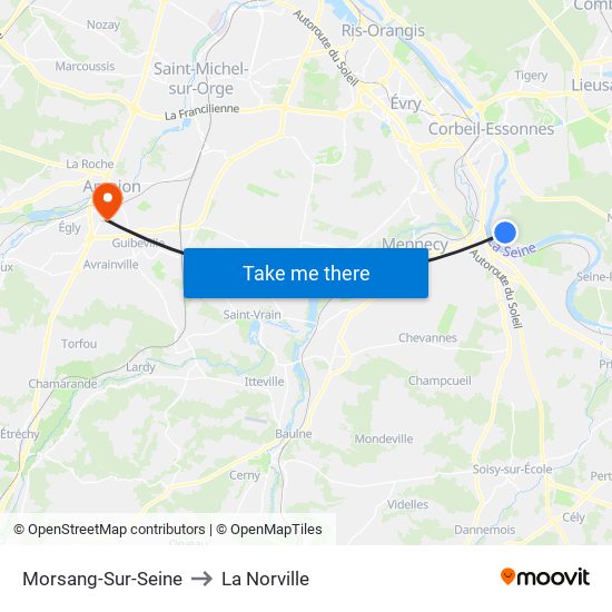 Morsang-Sur-Seine to La Norville map