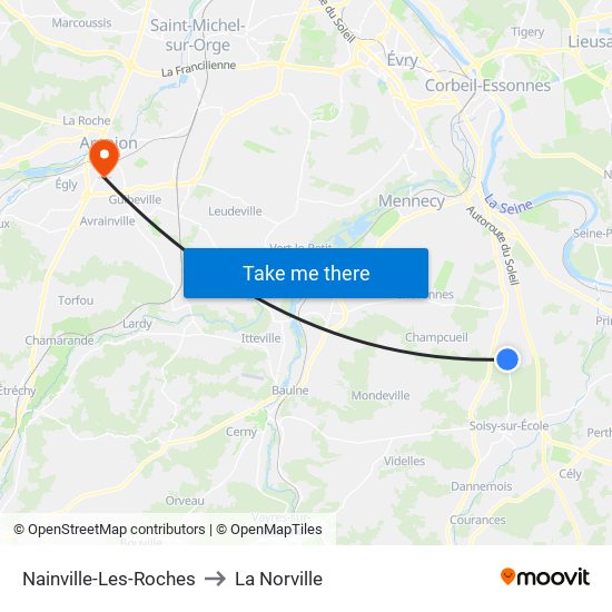 Nainville-Les-Roches to La Norville map