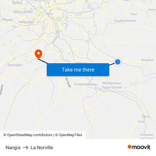 Nangis to La Norville map