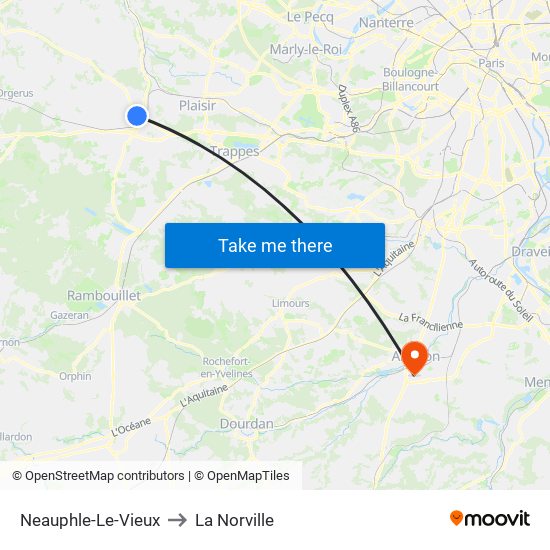 Neauphle-Le-Vieux to La Norville map