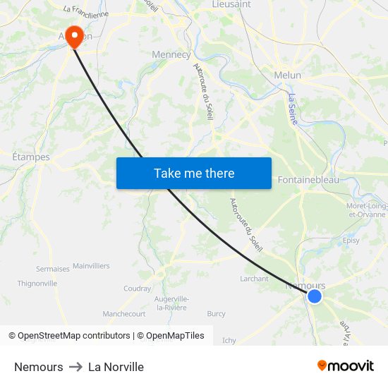 Nemours to La Norville map