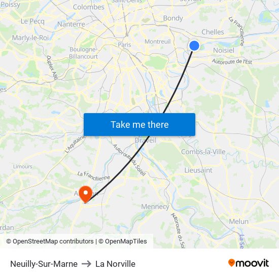 Neuilly-Sur-Marne to La Norville map