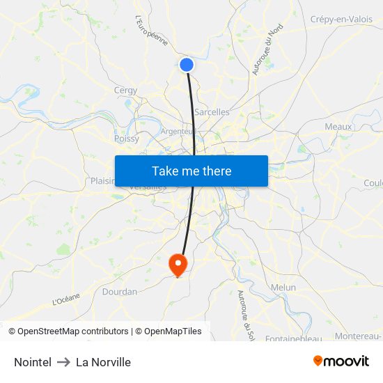 Nointel to La Norville map