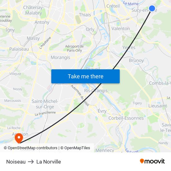 Noiseau to La Norville map