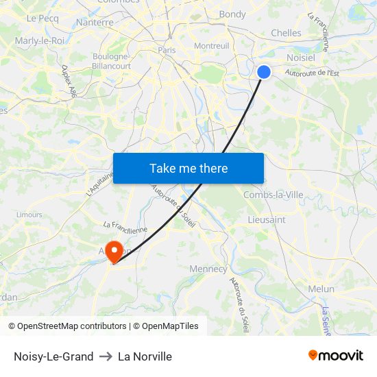 Noisy-Le-Grand to La Norville map