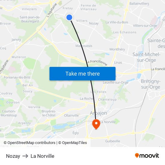 Nozay to La Norville map