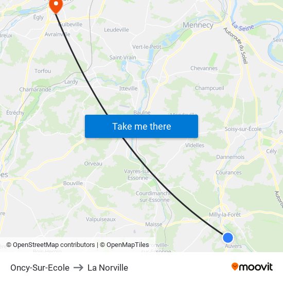 Oncy-Sur-Ecole to La Norville map