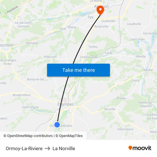 Ormoy-La-Riviere to La Norville map