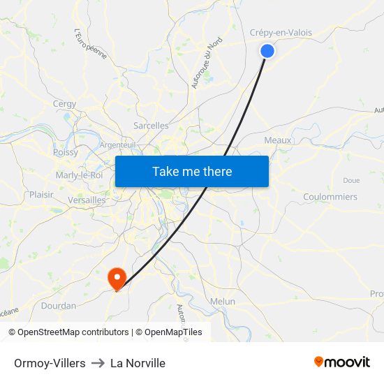 Ormoy-Villers to La Norville map
