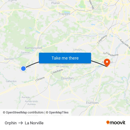 Orphin to La Norville map