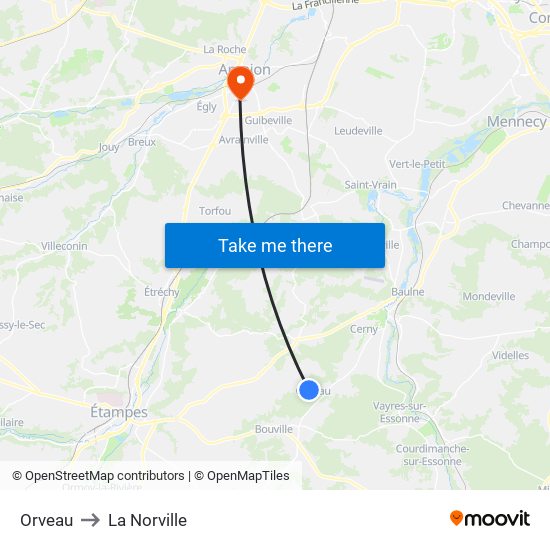 Orveau to La Norville map